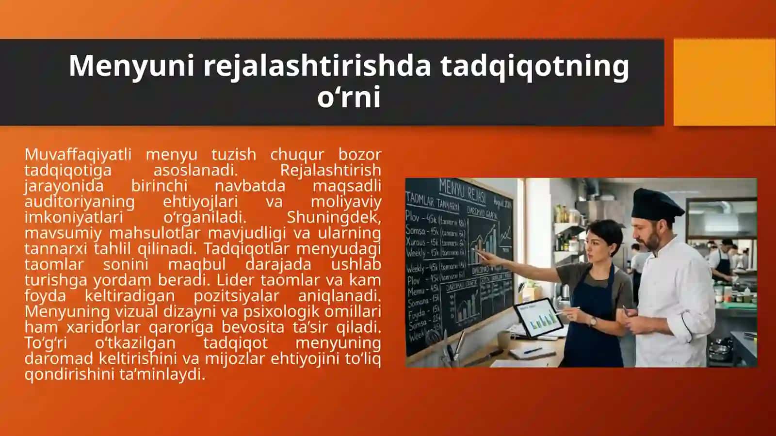 Global oshxonadagi mavjud tendentsiyalar va ishlanmalarni aks ettiruvchi tadqiqot va menyularni rejalashtirish 4