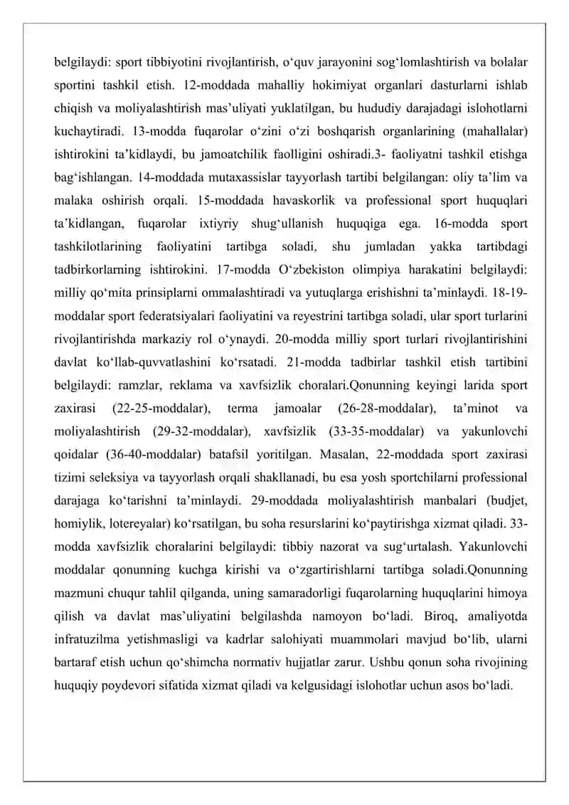 O‘zbekiston Respublikasi hukumatining jismoniy madaniyat va sport bo‘yicha qabul qilgan qaror va farmonlari 4