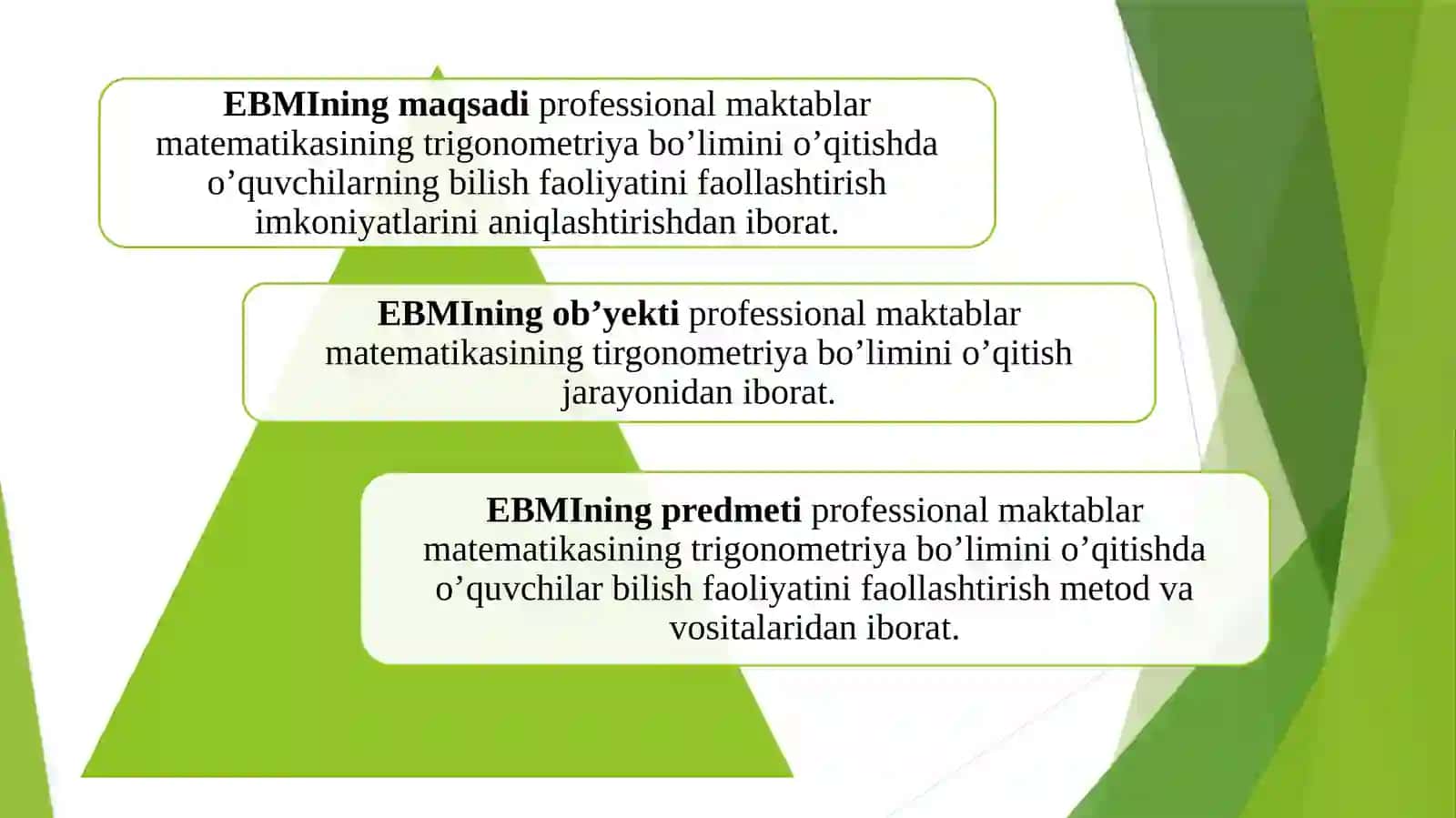 Trigonometriya bo’limini o’qitishda o’quvchilar bilish faoliyatini faollashtirish metodikasi 4