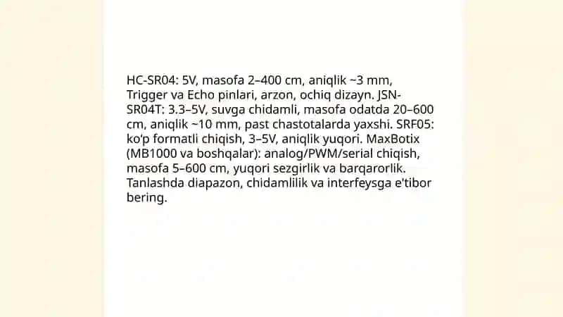 Ultrasonik sensor yordamida masofani o‘lchovchi qurilmani ishlab chiqish 4