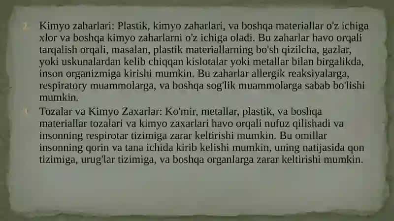 Uskunalardan tarqalayotgan zararli va zaharli omillarini inson organizmiga ta’sirini hisoblash. 4