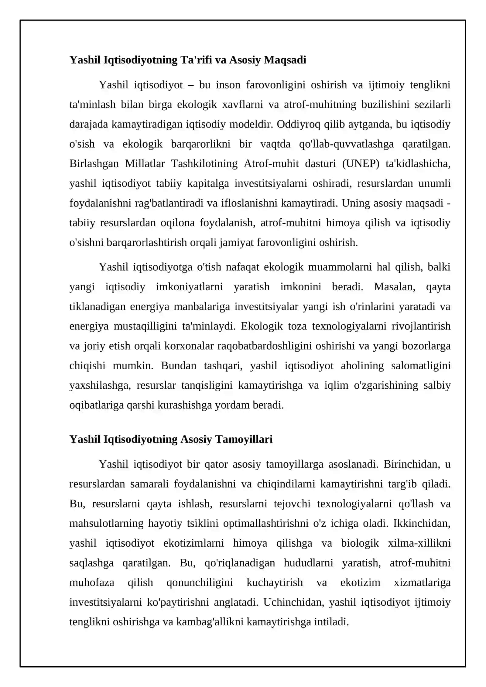 Yashil Iqtisodiyot: Ta'rif, Mohiyat va Asosiy Tamoyillar 4