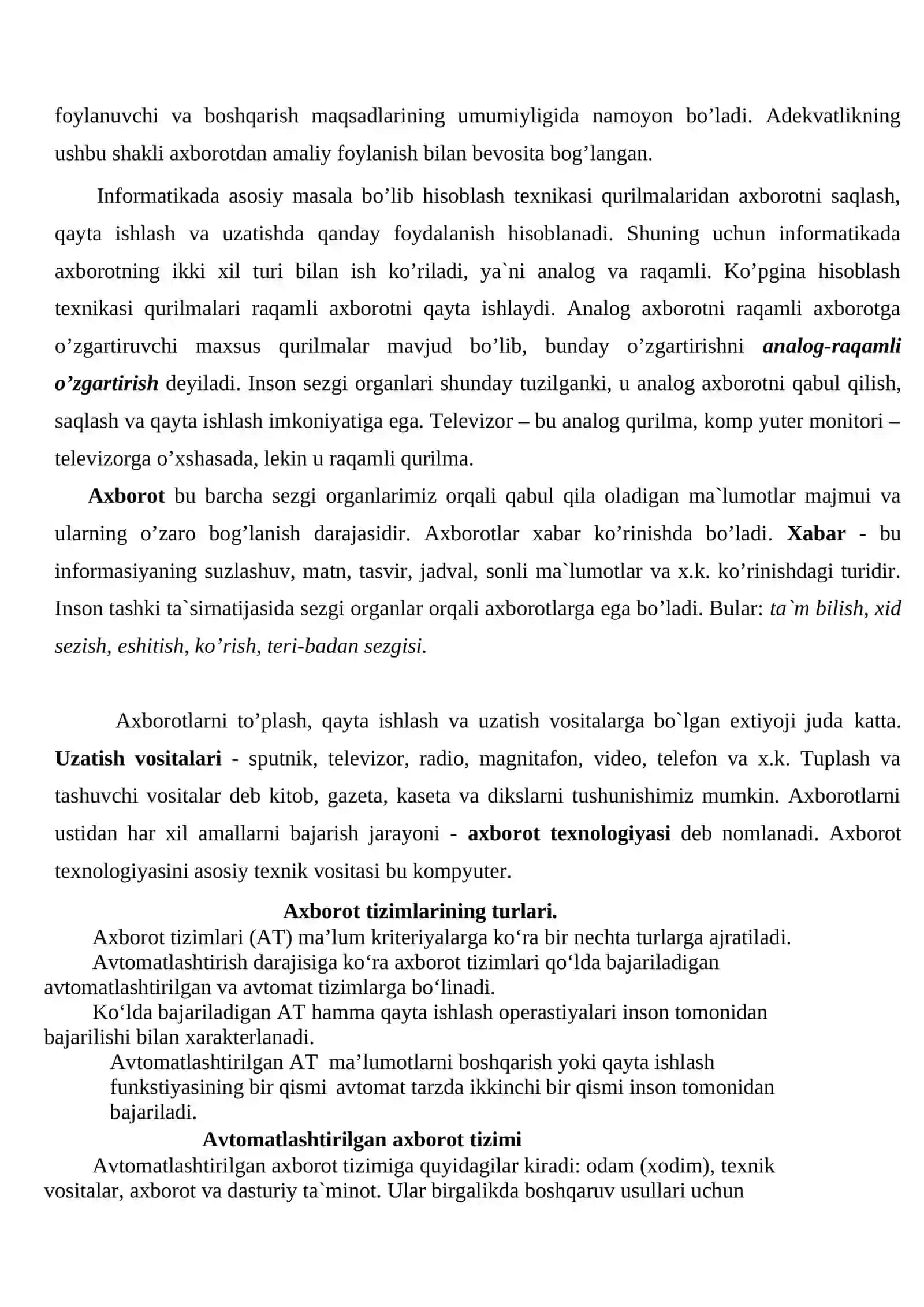 O’zaro axborotning asosiy xossalari 4