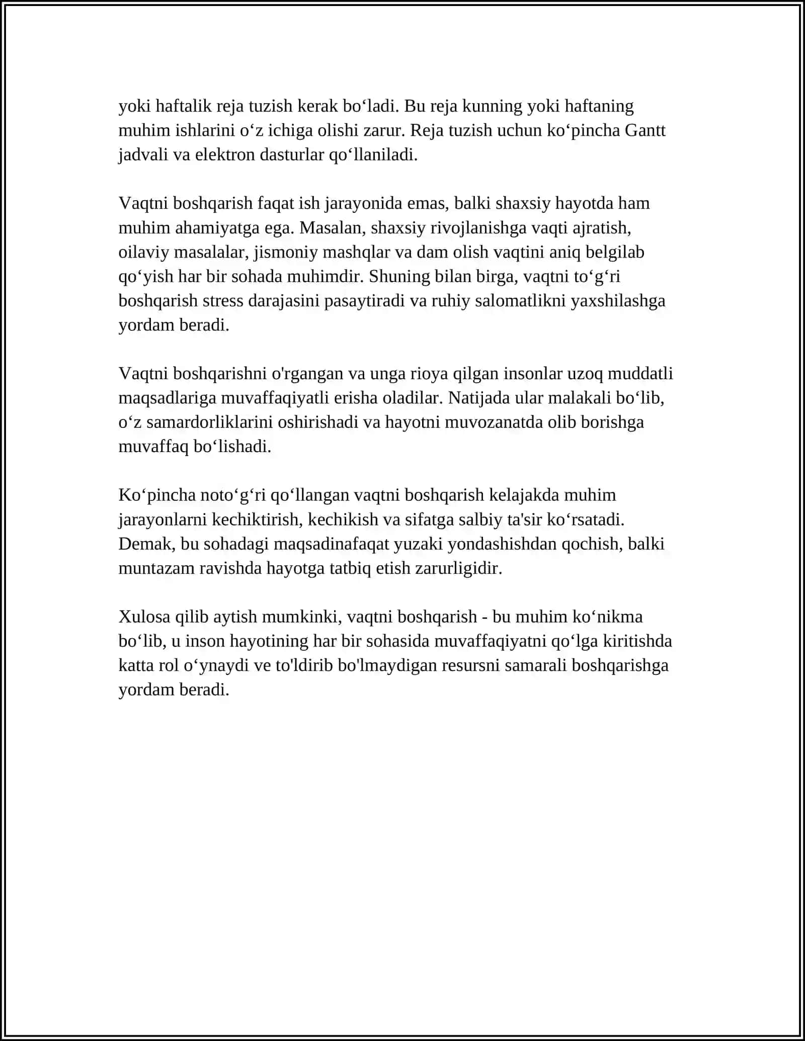 VAQTNI BOSHQARISH KO‘NIKMASI VA UNDAN FOYDALANISHNING AFZALLIKLARI 4
