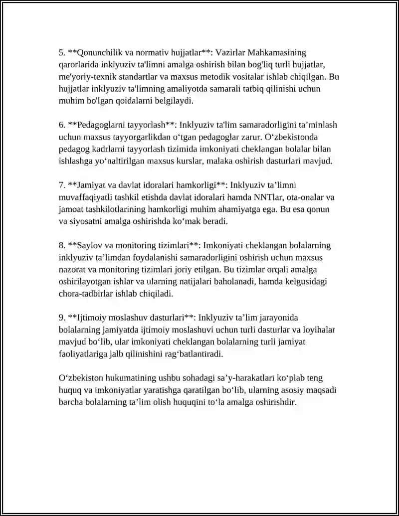 IMKONIYATI CHEKLANGAN BOLALARNI SAMARALI INKLYUZIV TAʼLIM OLISHINING ASOSIY SHARTLARI 4