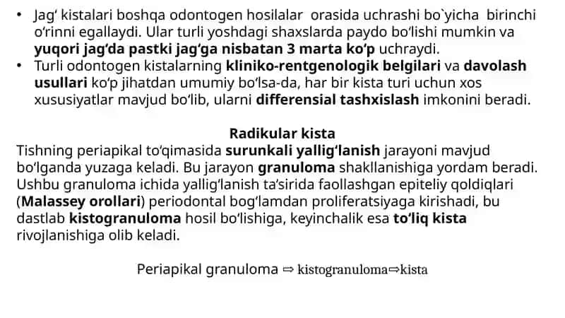 Jag` suyaklarining odontogen epitelial kistalari 4