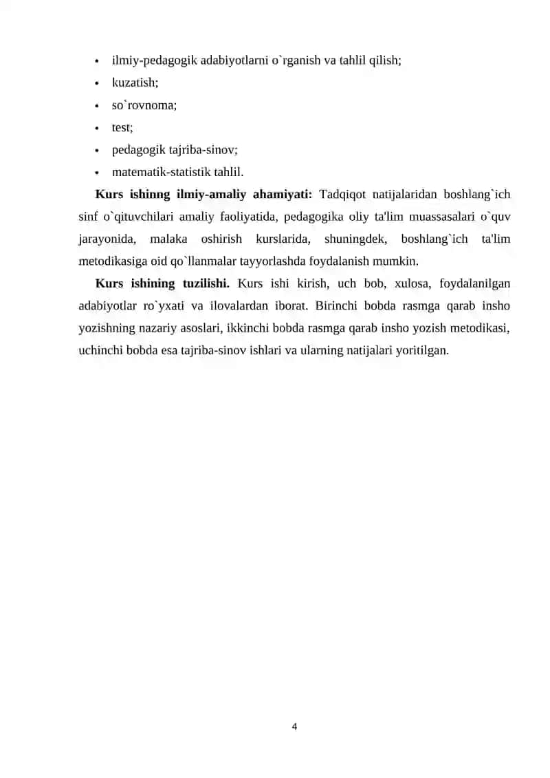 BOSHLANG`ICH SINF O`QUVCHILARINING YOZMA ISHLARIDA YO`L QO`YADIGAN XATOLARI USTIDA ISHLASH 4