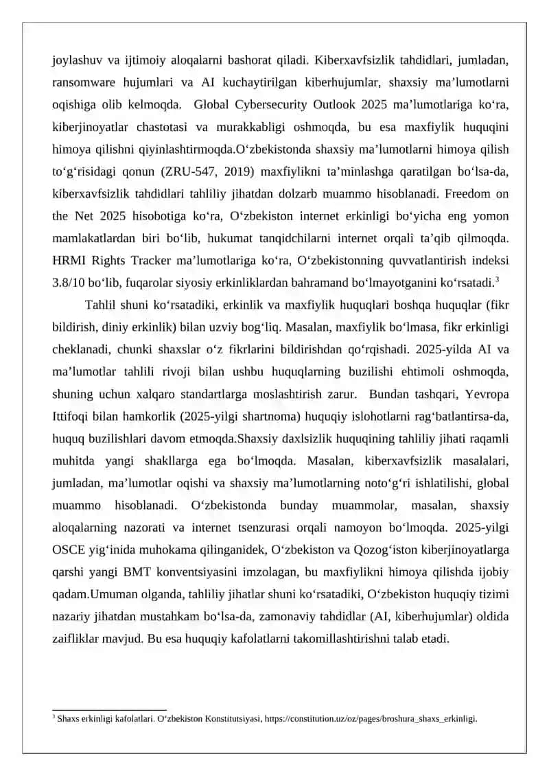 İnsonning erkinlik va shaxsiy daxlsizlik huquqining kafolatlari 4