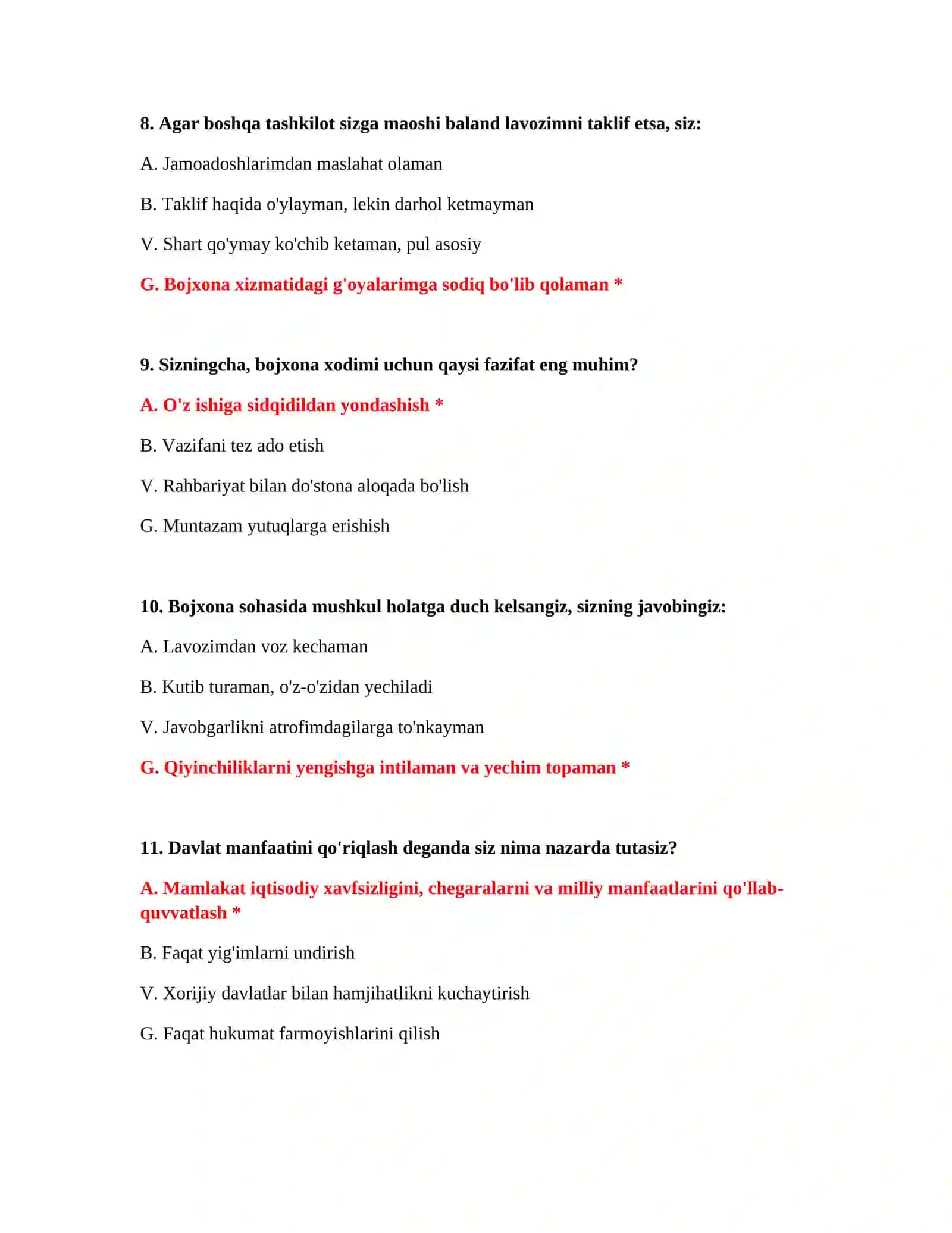 Bojxona organlariga ishga kirish testlari 4