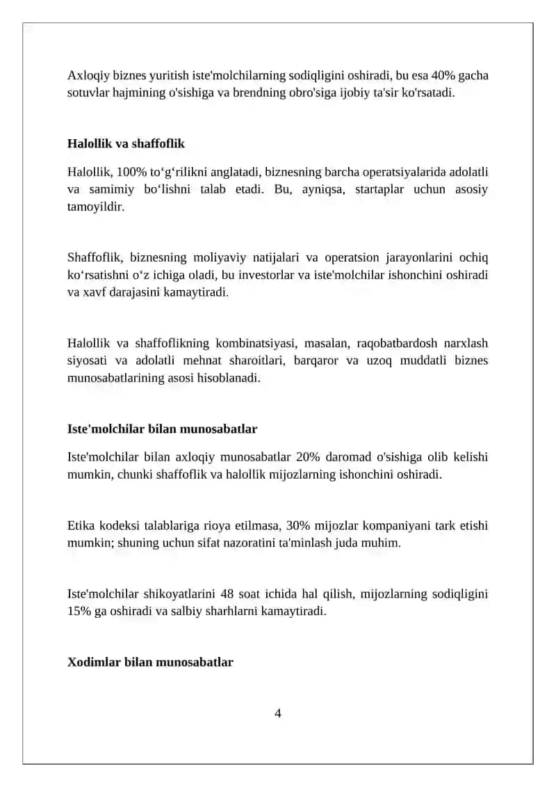 Tadbirkorlik faoliyatida biznes etikasining oʻrni 4