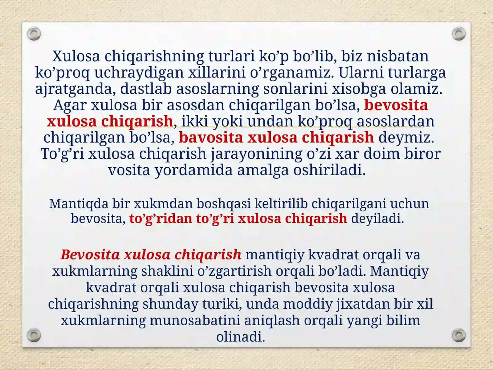 Xulosa chiqarishning umumiy mantiqiy tavsifi 4