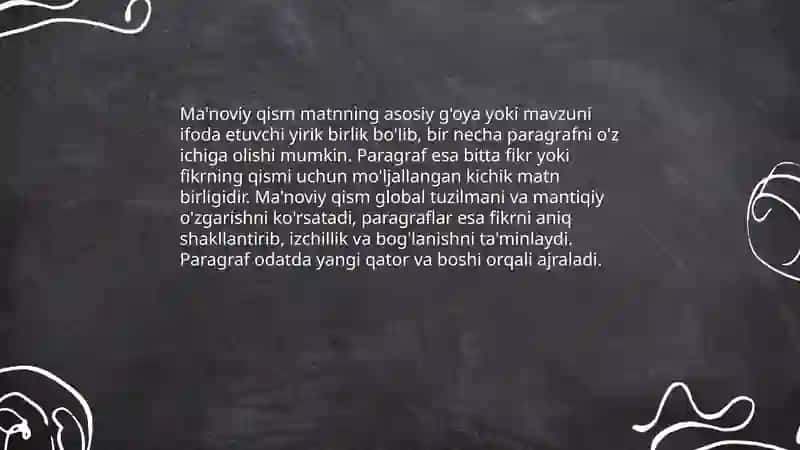 Matnni ma'noviy qismlarga bo'lish tamoyilari 4