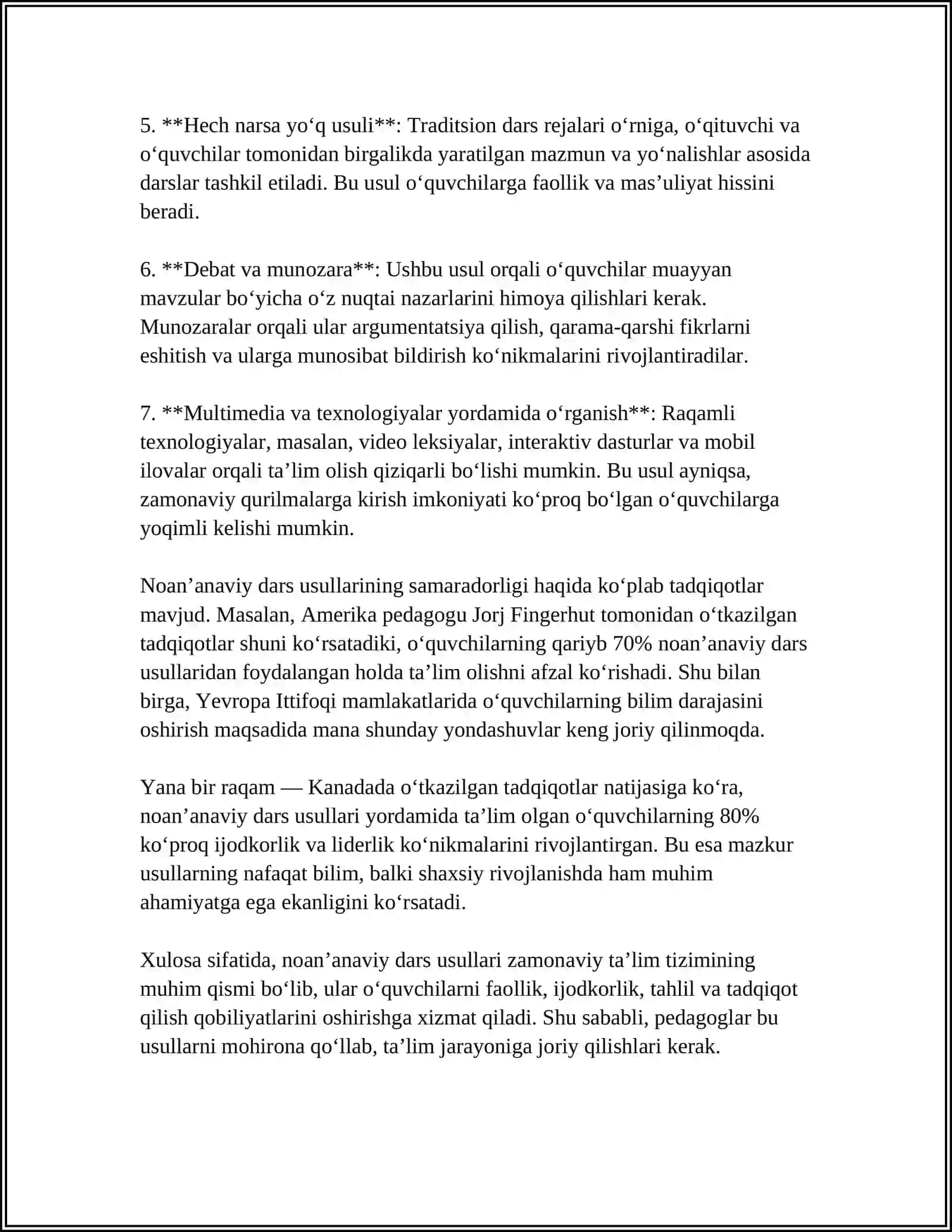BIOLOGIYA DARSLARIDA NOANʼANAVIY USULLARNI QOʻLLASH METODOLOGIYASI 4
