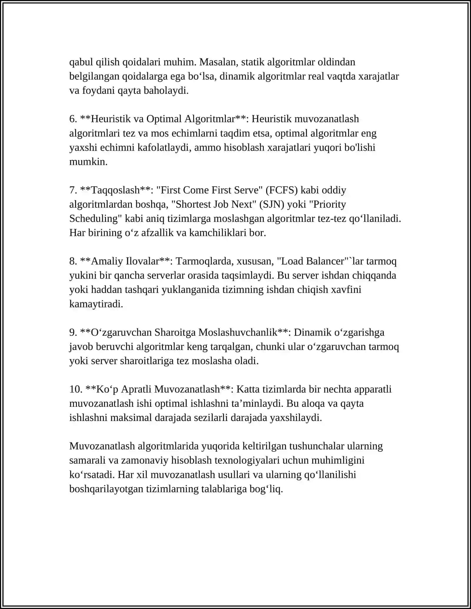 MUVOZANATLASH ALGORITMLARI: MUVOZANATLASHNING UMUMIY VA XUSUSIY ALGORITMLARI 4
