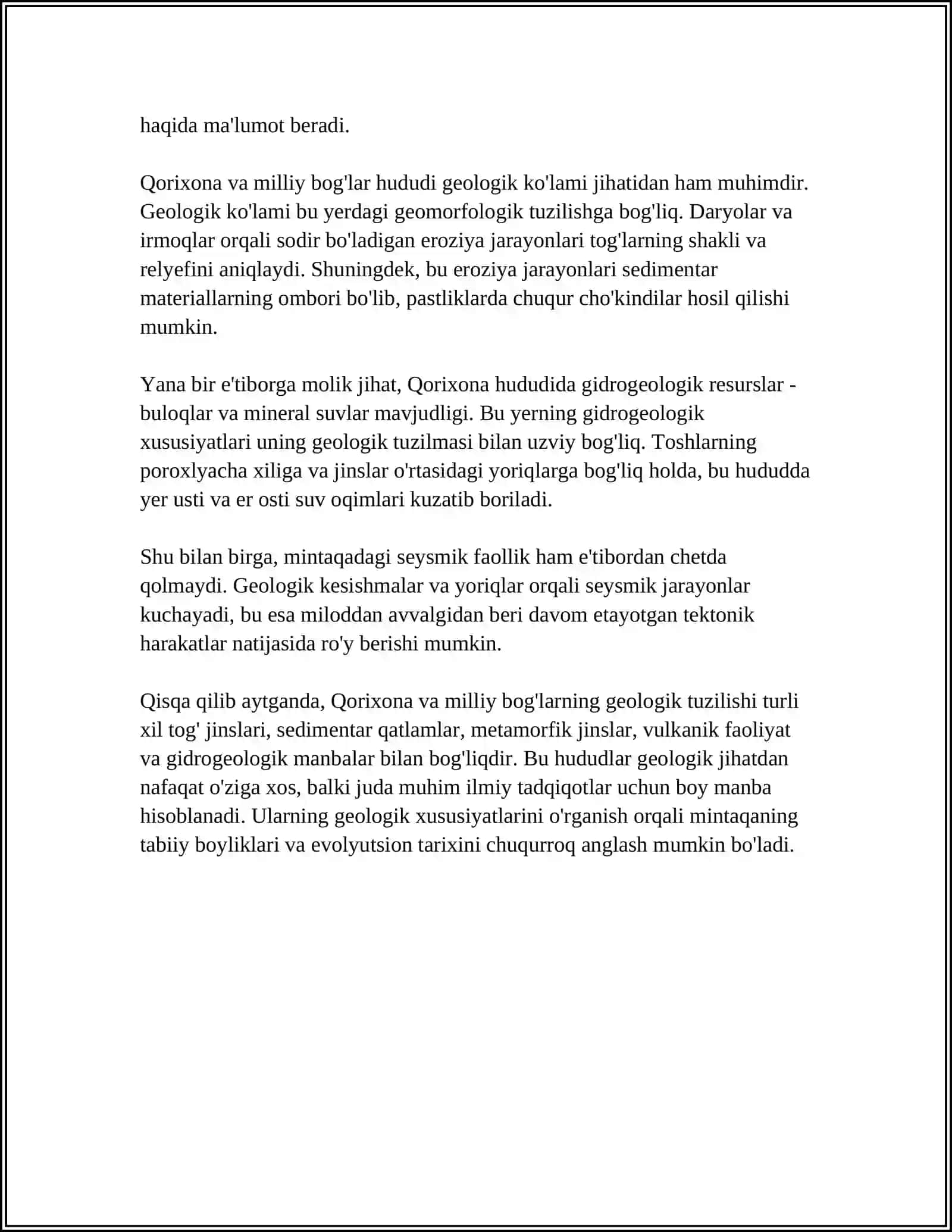 QOʻRIQXONA VA MILLIY BOGʻLARNI TASHKIL ETISHNING GEOLOGIK TAMOYILLARI 4