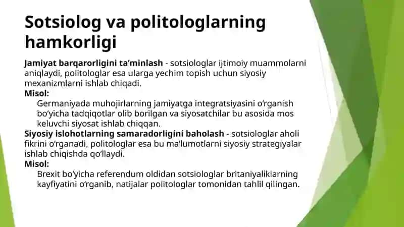 Ijtimoiy-siyosiy jarayonlarni tahlil etishda sotsiolog va politolog tandem. Sotsial va siyosiy jarayonlar umumiy va farqli  jihatlar 4