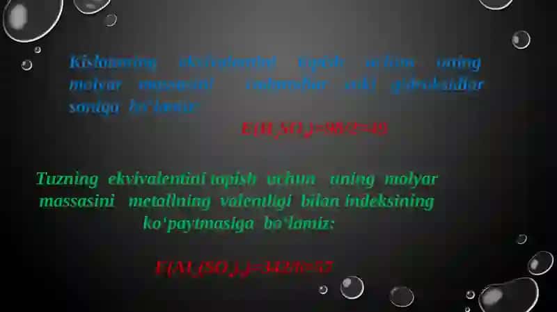 Oksidlanish-qaytarilish reaksiyalarida moddalarining ekvivalent og'irligini aniqlash 4