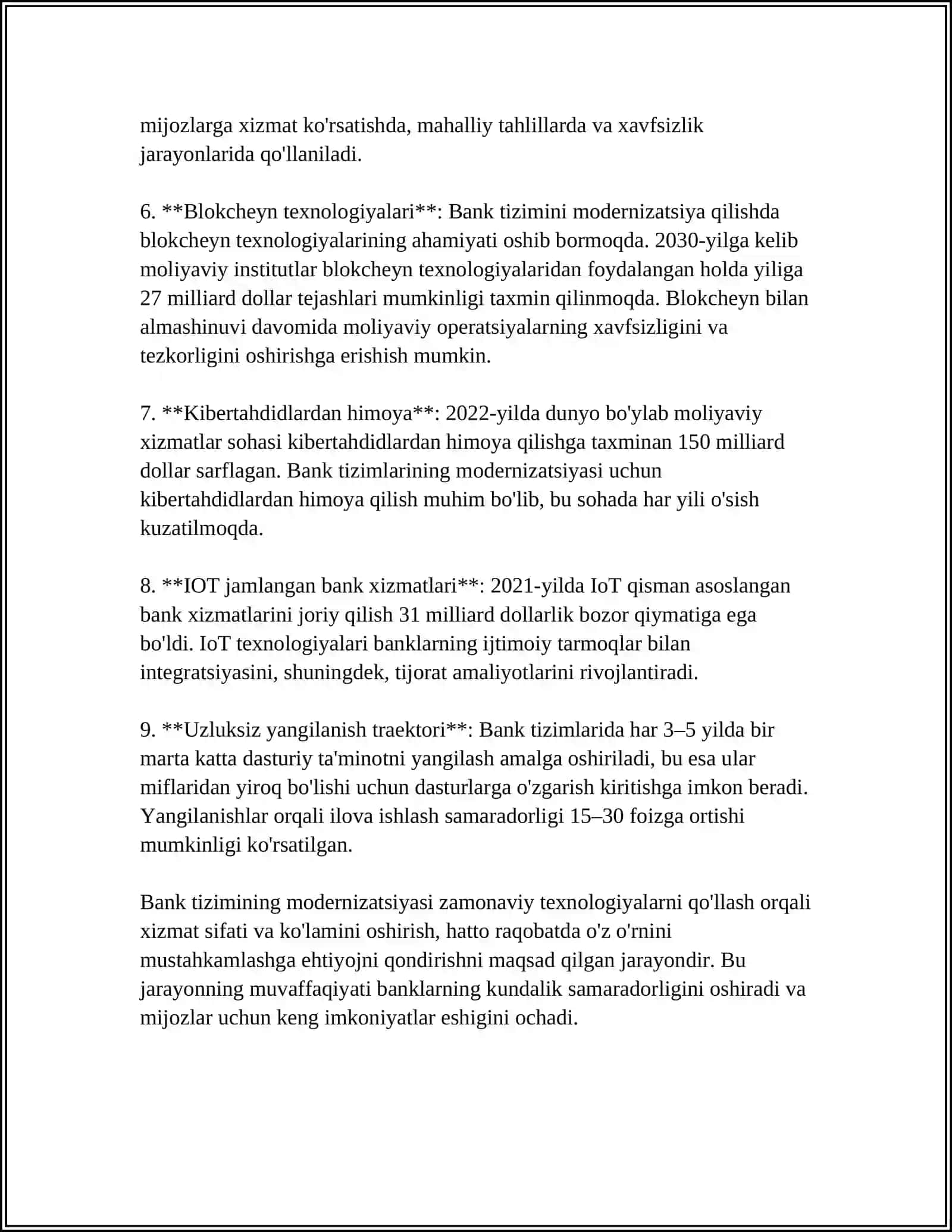 O’ZBEKISTON RESPUBLIKASI BANK TIZIMINI RIVOJLANTIRISH KO’RSATKICHLARI 4