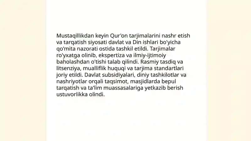 Mustaqillik yillarida Qur'on tarjimalarining umumiy tarixi 4