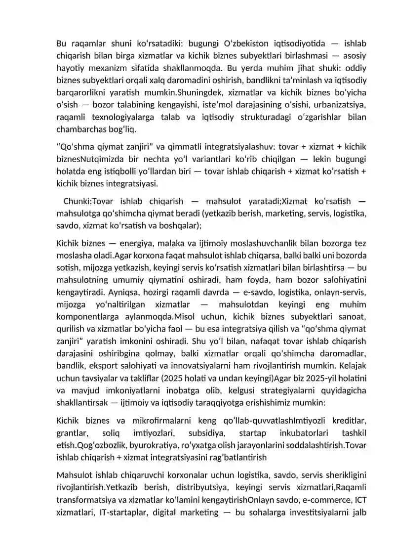 Tovar ishlab chiqarish va xizmat koʻrsatish boʻyicha tadbirkorlikni rivojlantirish masalalar 4