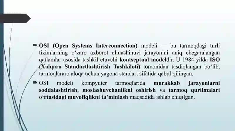 OSI SATHLARNING O‘ZARO ISHLASHI JARAYONLARI VA XIZMATLARI. 4