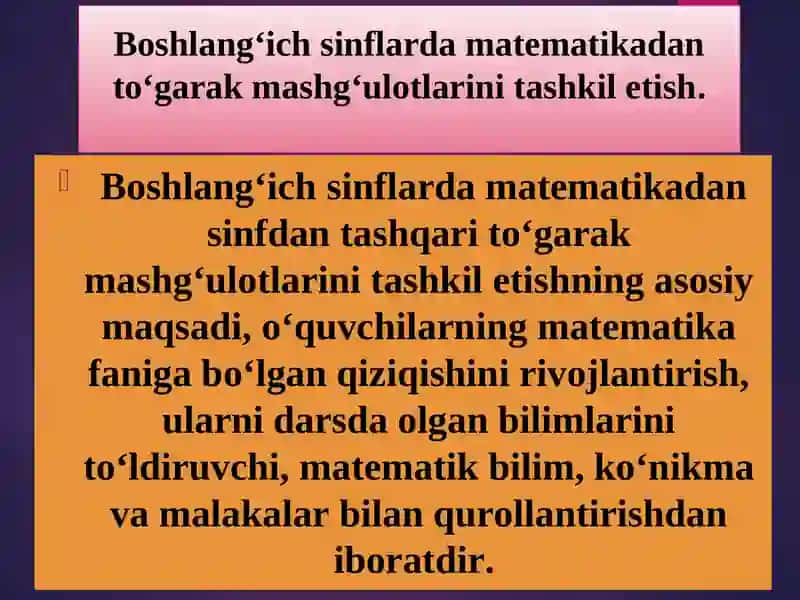Boshlang‘ich sinflarda matematikadan to‘garak mashg‘ulotlarini tashkil etish 4