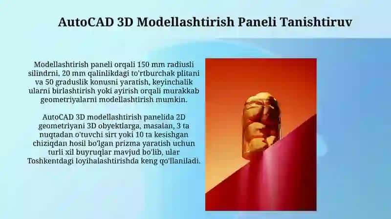 Auto Cad dasturida 3 o'lchamli modellashtrish panellari va funksiyalari 4