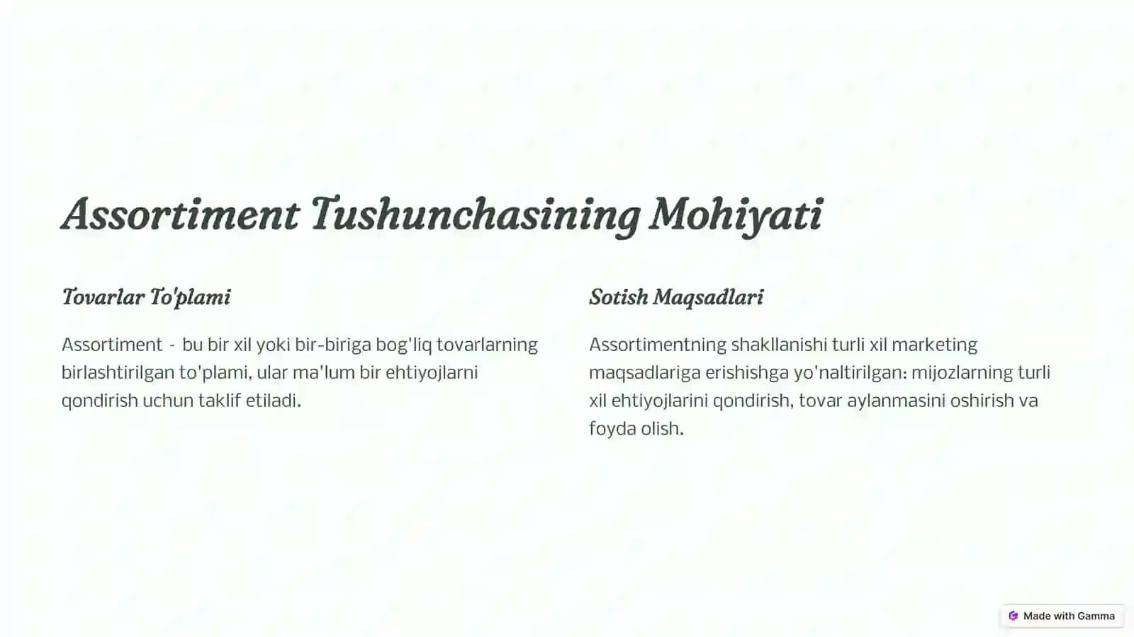 Assortiment tushunchasi va uning tasniflanishi 4