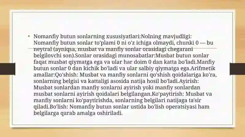 Nomanfiy butun sonlar ustidagi bajariladigan arifmetik amallar 4