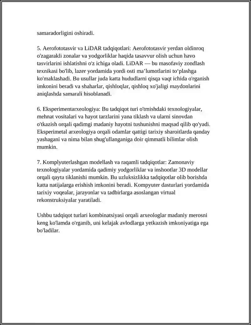 ARXEOLOGIK TADQIQOT TURLARI VA SANALASHTIRISH MUOMOLARI 4