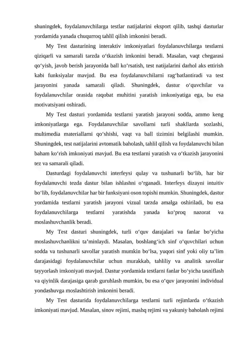 My test dasturi imkoniyatlari 4