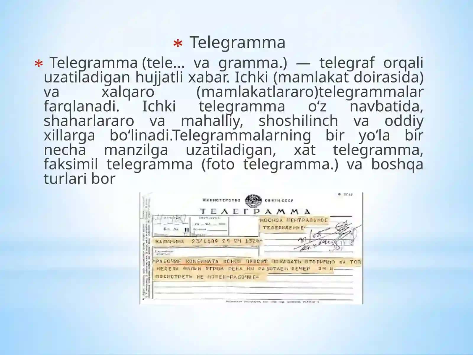 Xizmat yozishmalari-taklifnoma, telegramma,telefonogramma, adres, xatlar 4
