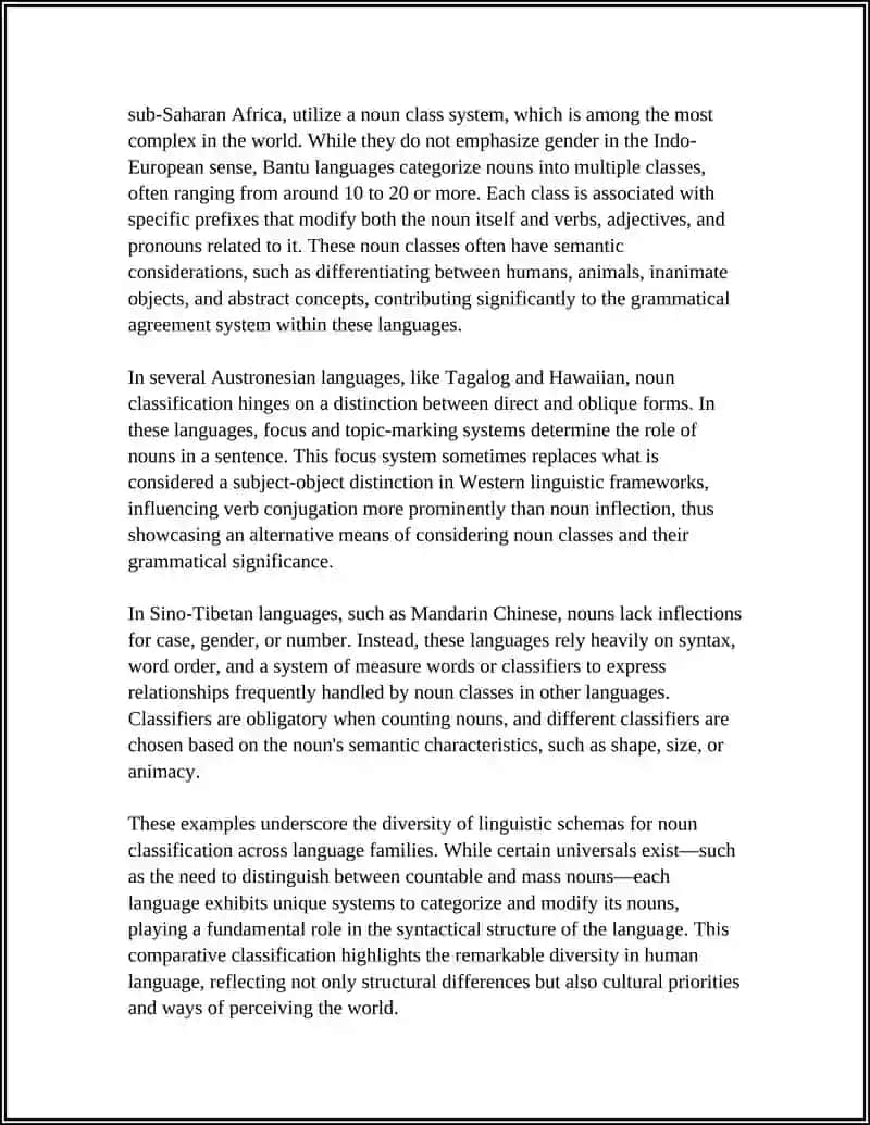 Comparative Classification of Nouns Across Language Families 4