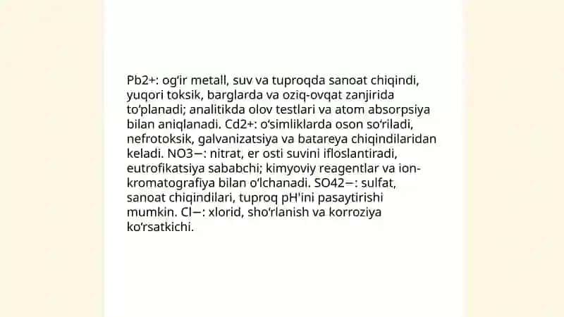 Menga rasmlari bilan pover pointda suv va tuproq ifloslanishida ion bog'lanishni birikmalarni aniqlash 4