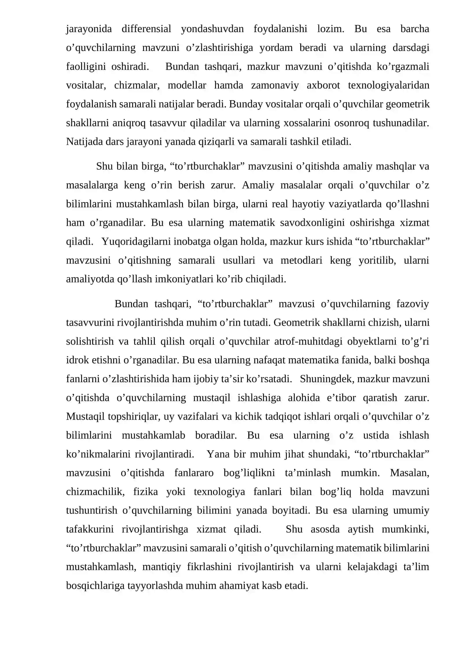 MAKTABDA “TO’RTBURCHAKLAR” MAVZUSINI O’QITISH METODIKASI 4