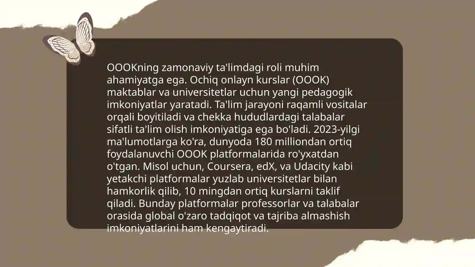 Ommaviy ochiq onlayn kurslar (OOOK)ning imkoniyatlari bilan tanishish 4