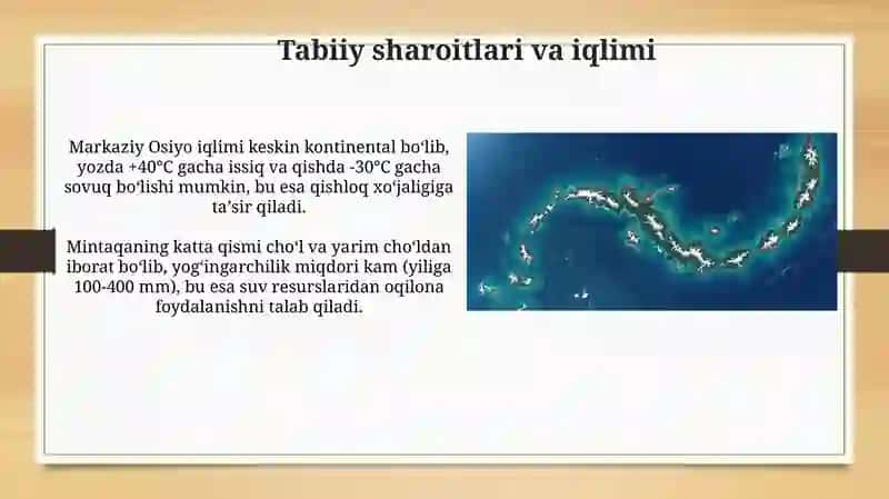 Markaziy Osiyoning geografik o'rni tabiy sharoiti va resurslari 4