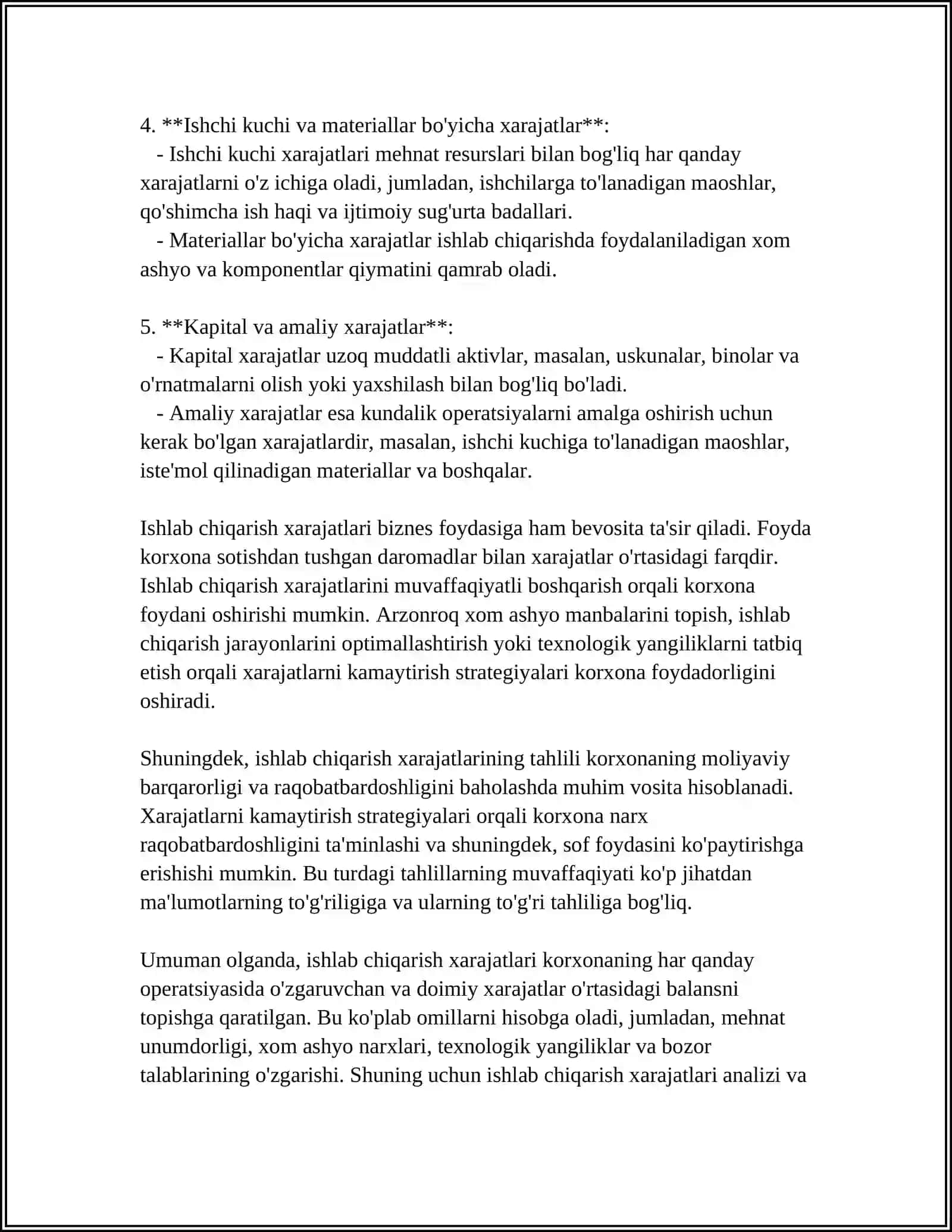 Ishlab chiqarish xarajatlari va foyda 4