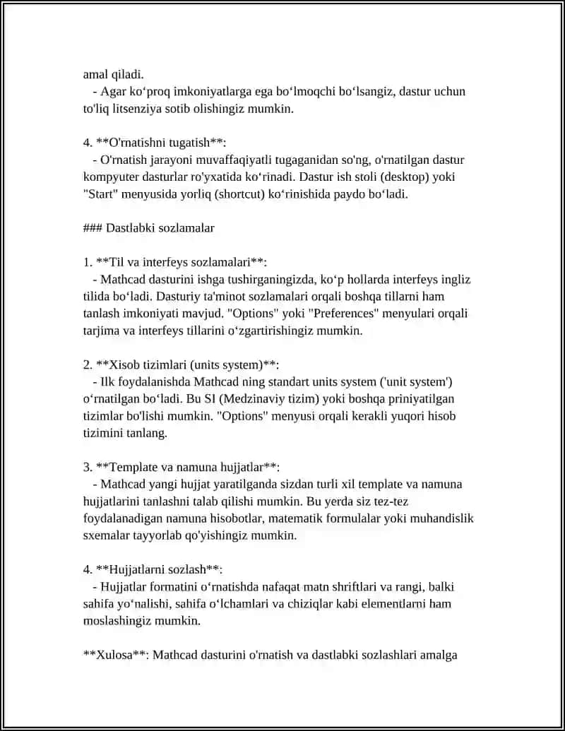 MATHCAD DASTURIDA XUJJAT YARATISH VA MATHCAD DASTURIDA ODDIY HISOBLASHLARNI BAJARISH 4