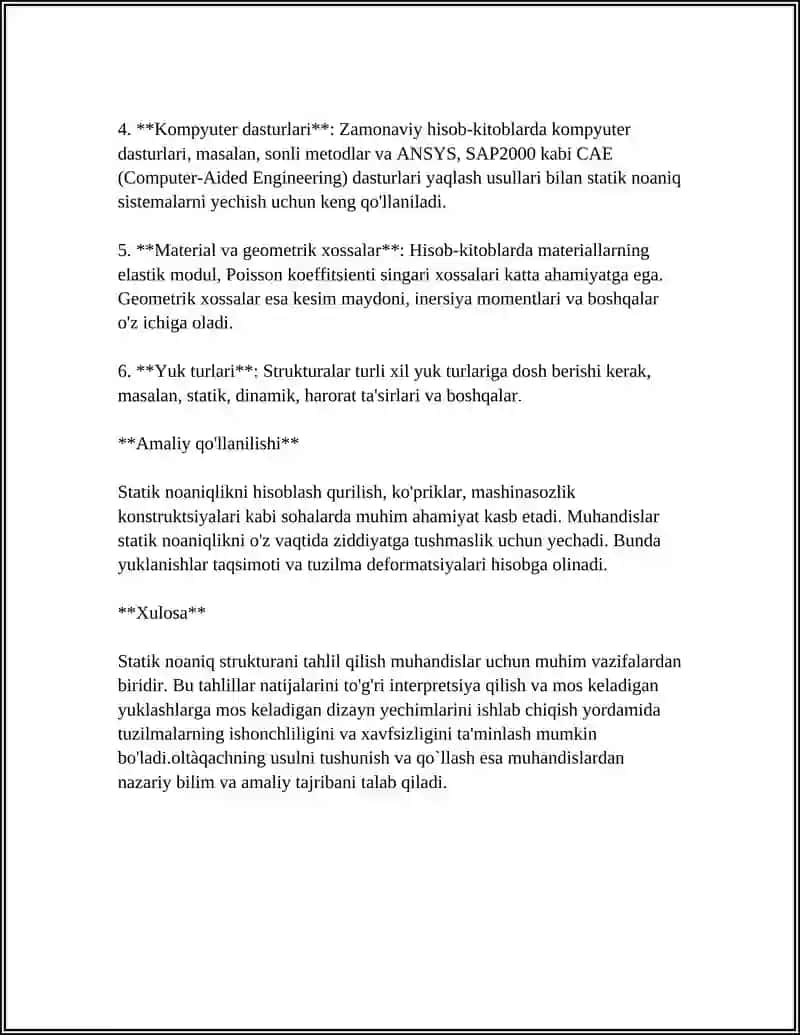 STATIK NOANIQ ARKALARNI HISOBLASH 4