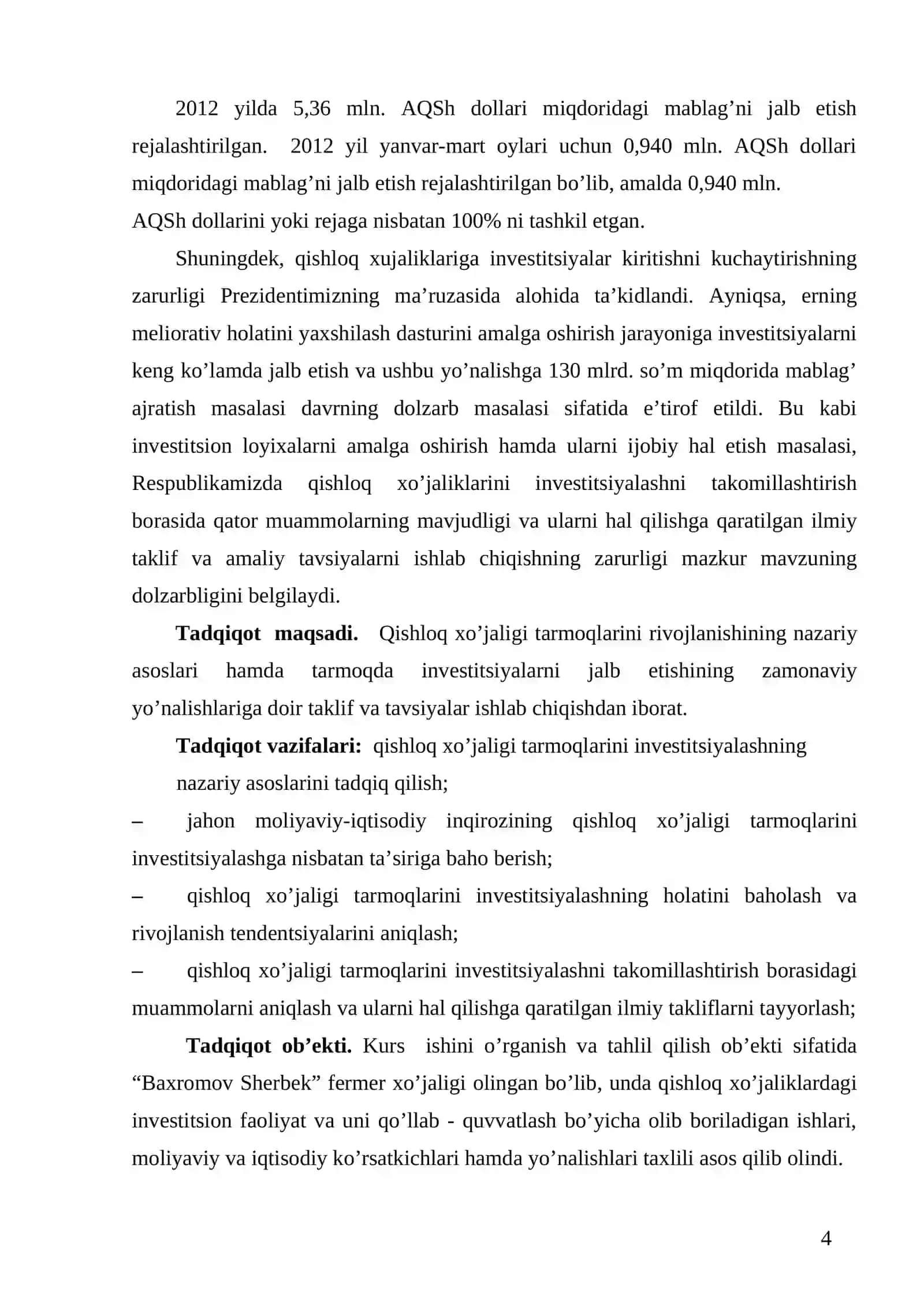 IQTISODIYOTNING QISHLOQ XO‘JALIGI TARMOG‘IGA INVESTITSIYALARNI JALB QILISH VA ULARNI BOSHQARISH MUAMMOLARI 4