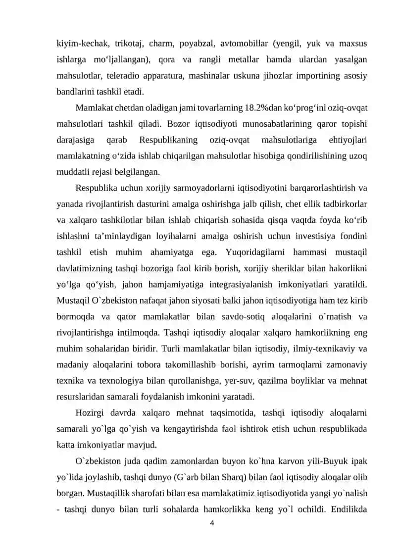 O'zbekiston tashqi savdo munosabatlari geografiyasining sifat jihatidan o’zgarib borishi 4