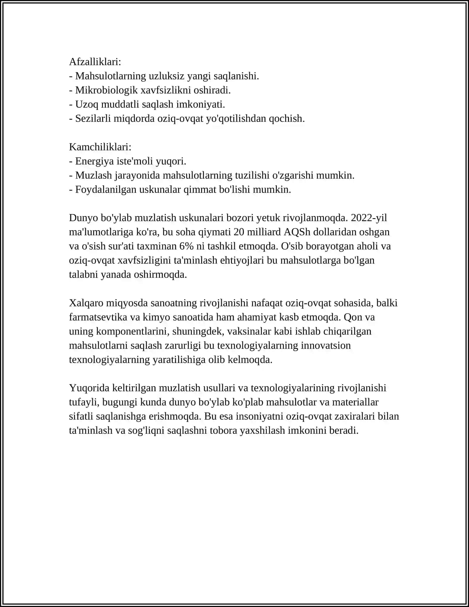 KONSERVA MAHSULOTLARI ISHLAB CHIQARISHDA MUZLATISH VA SUBLIMATSIYA JARAYONLARI 4