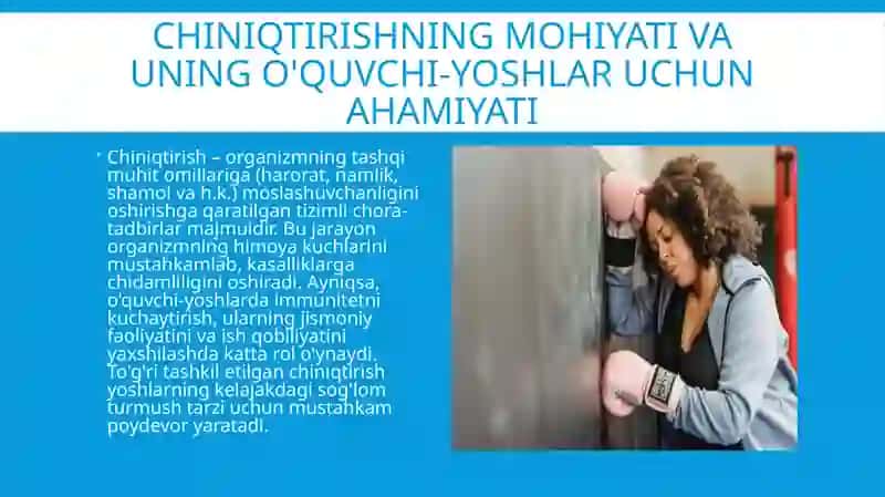 O'QUVCHI-YOSHLAR ORGANIZMINI FUNKSIONAL IMKONIYATLARINI RIVOJLANTIRISH CHINIQTIRISHNING VA FIZIOLOGIK ASOSLARI 4