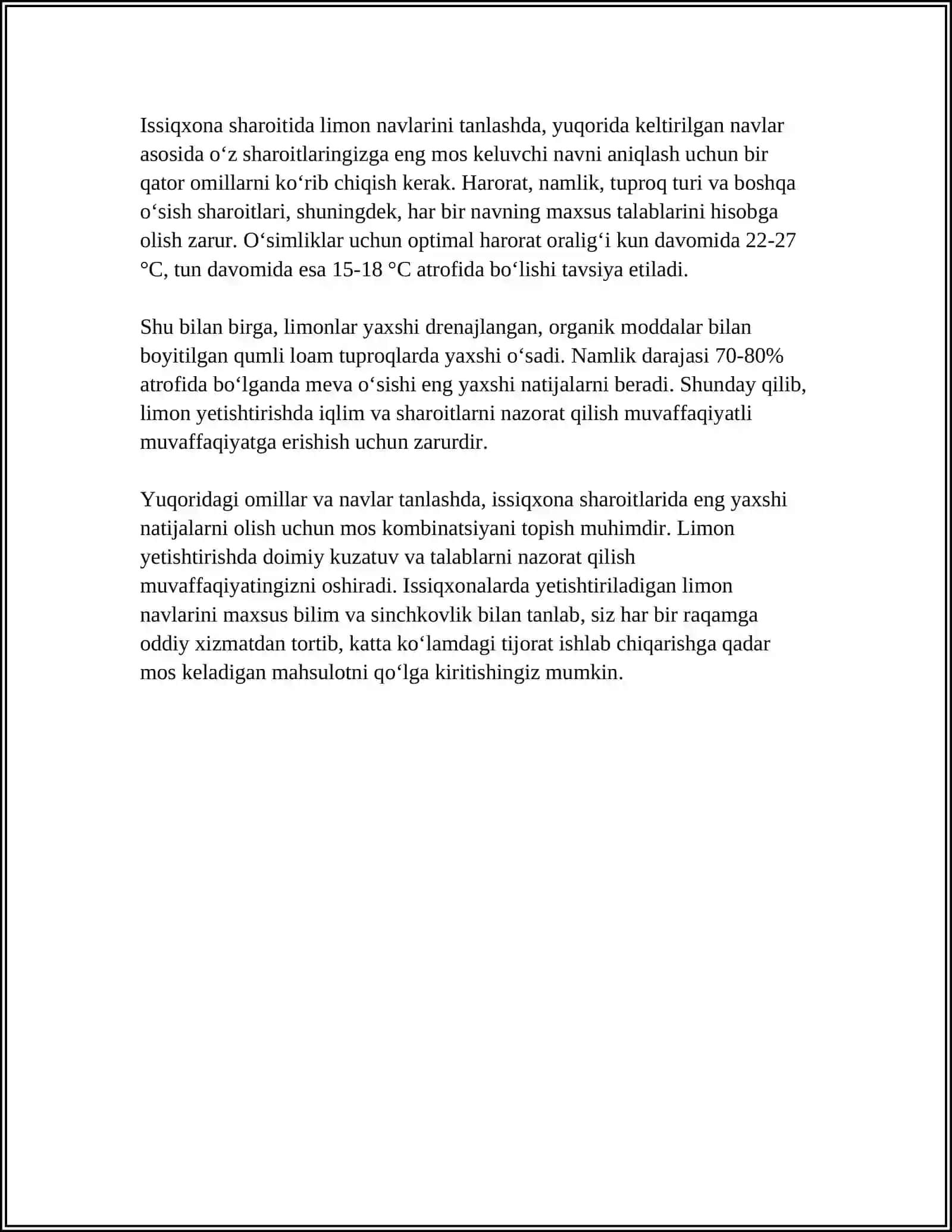 LIMONNI ISSIQXONALARDA YETISHTIRISH TEXNOLOGIYASI 4