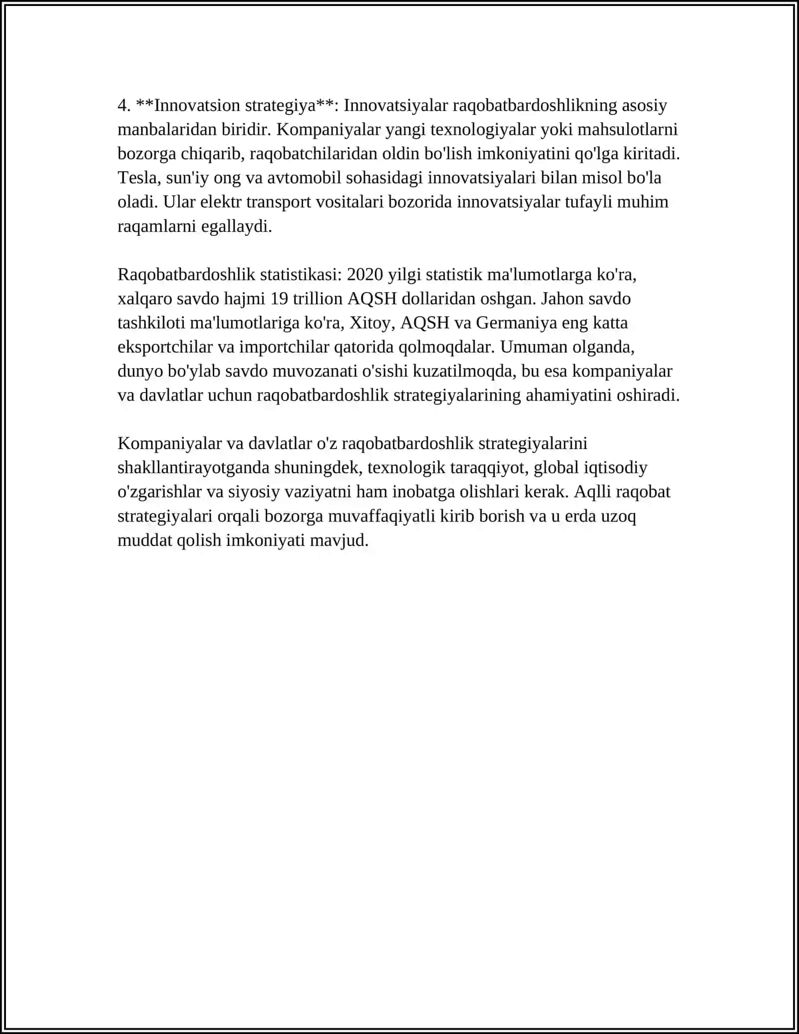 JAHON BOZORIDA KOMPANIYALAR STRATEGIYASINI TAHLIL QILISH VA ISHLAB CHIQISH 2024-2025-o'quv yili 4