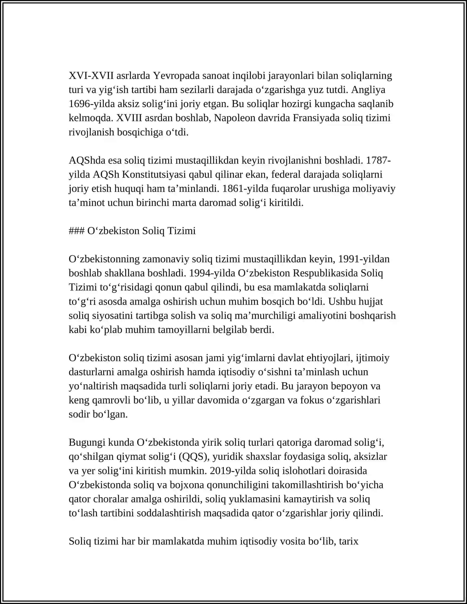 SOLIQ TIZIMI VA SOLIQQA TORTISH TIZIMI, ULARNING OʻZARO FARQLARI 4