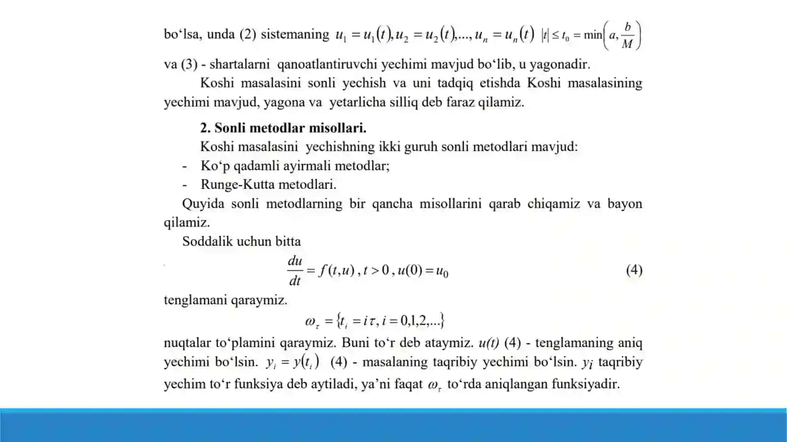 Oddiy differensial tenglamalar uchun Koshi masalasini yechish 4