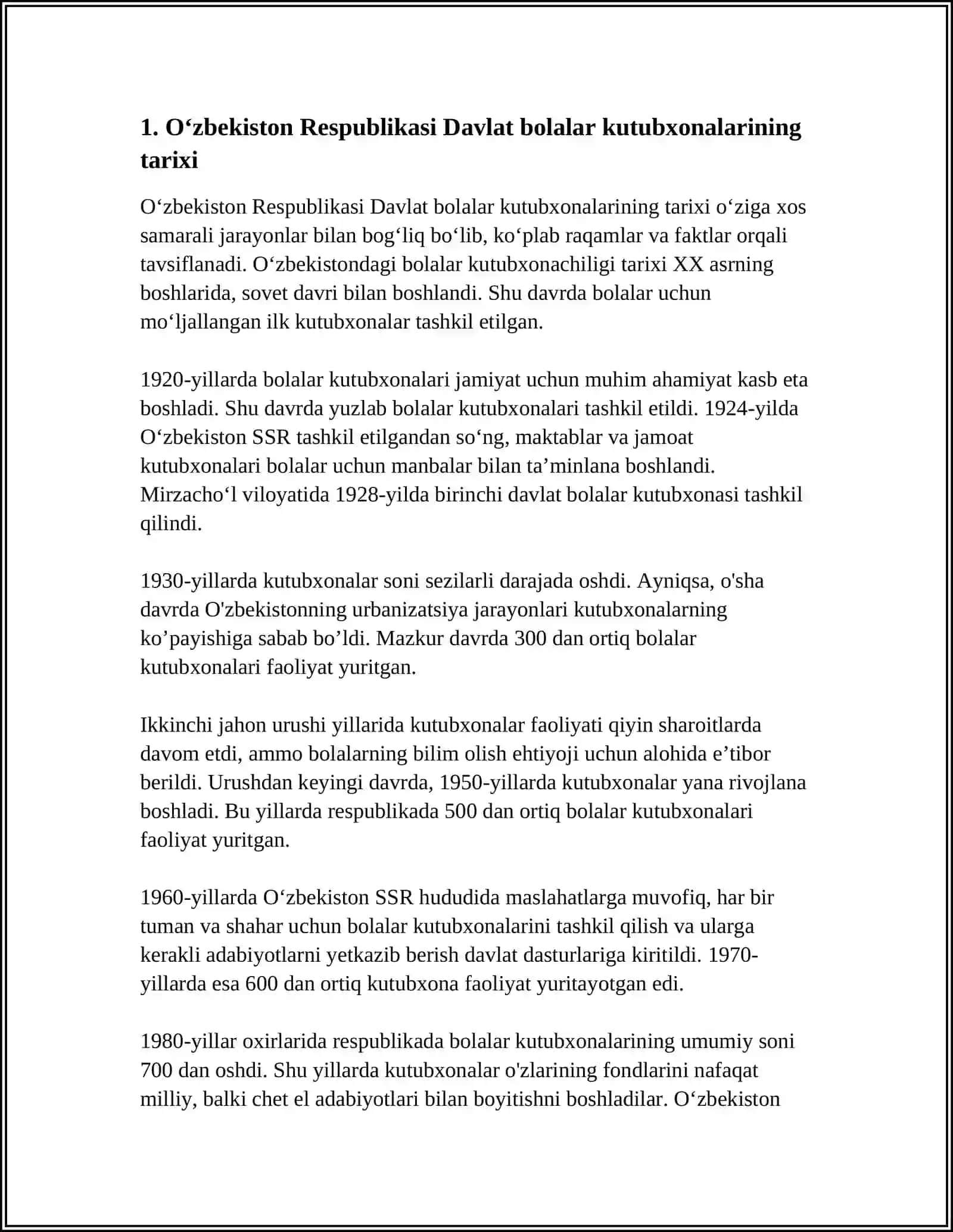 O‘ZBEKISTON RESPUBLIKASI DAVLAT BOLALAR KUTUBXONASI FAOLIYATI VA KELAJAK ISTIQBOLLARI 4