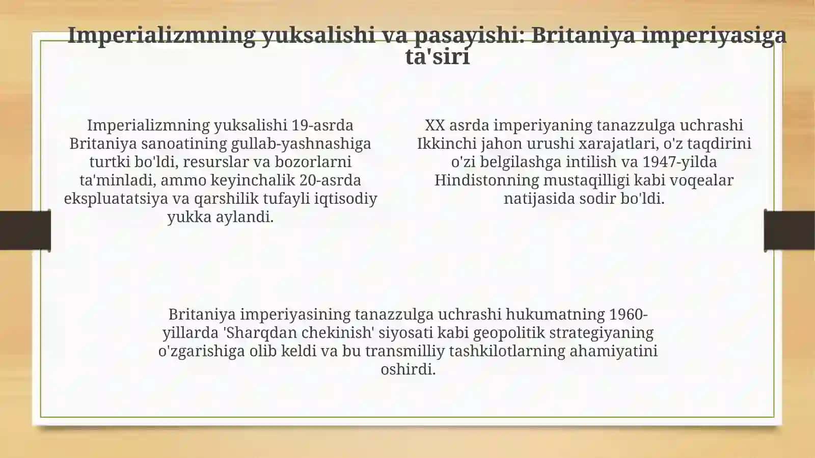 XX asr boshlarida Buyuk Britaniyaning geosiyosiy mavqeyi va imperiyaning qisqarishi 4